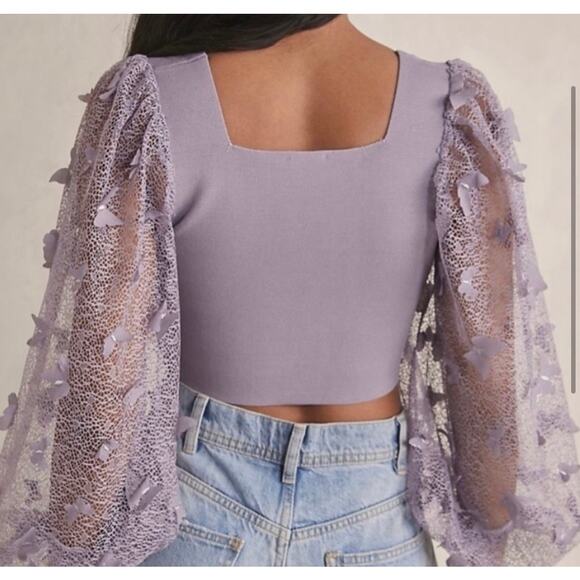 Free People Women’s Purple Lilac Flutter By Crop XS Butterfly Femenine Coquette - Picture 2 of 8